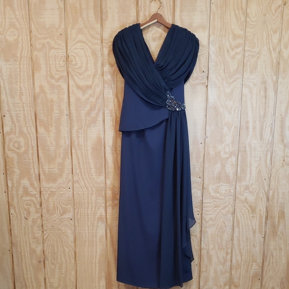 Alexander By Daymor New Navy Pleated Embellished Maxi Gown Dress Size 10 - Picture 1 of 8